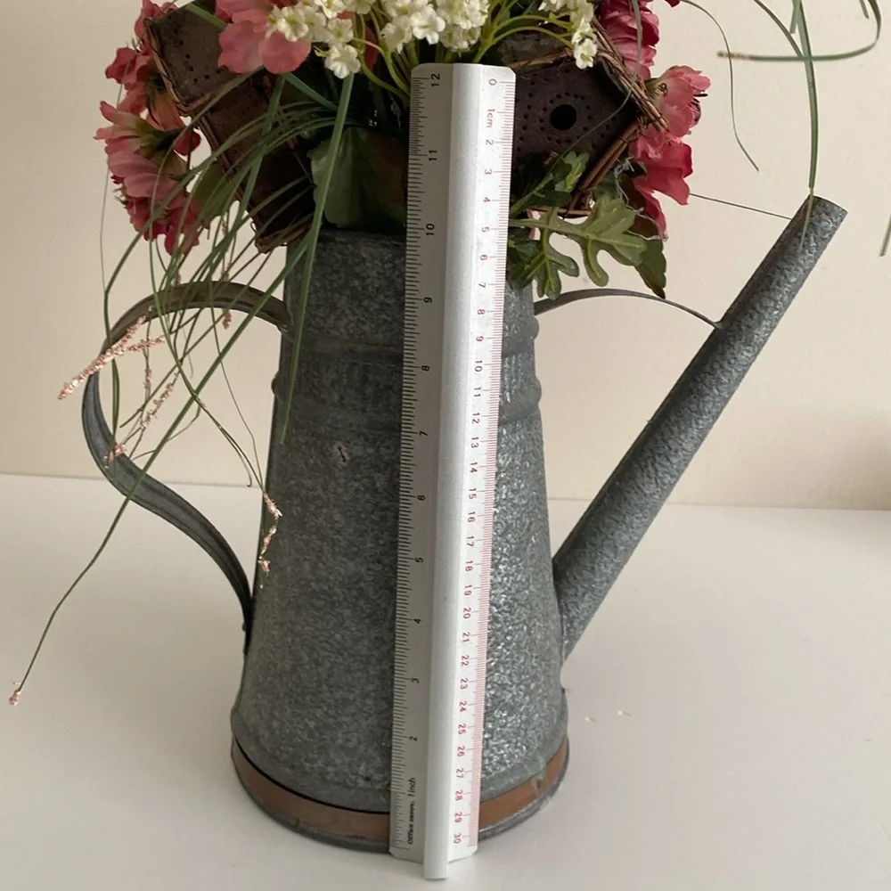 Vintage galvanized Watering Can with copper trim cottagecore Floral Arrangement